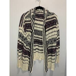 Moral Fiber Hooded Knit Cardigan Sweater With Geometric Pattern Stripes Size M